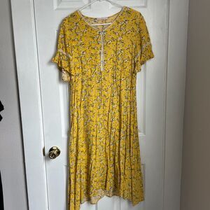 Vintage nightgown yellow floral print boho indie western size M